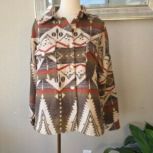 Rockin' C Aztec‎ Thick Fleece Shacket Women's Med Southwestern Western  NWOT